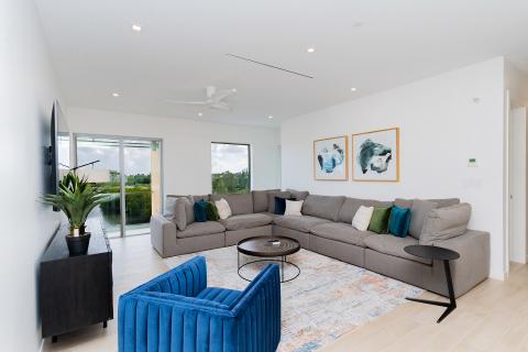 The image shows a modern and stylish living room