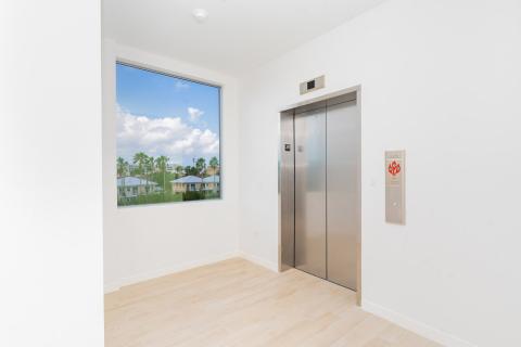 Minimalistic Modern Elevator Lobby with Tropical View