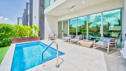This image shows a modern outdoor area of a luxurious house