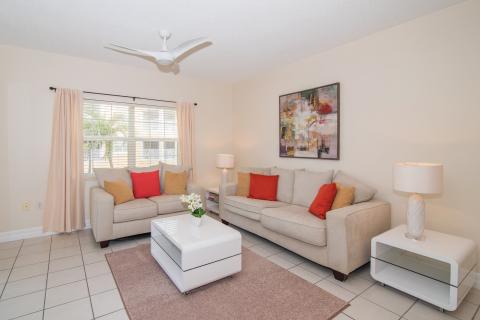 Neatly arranged beige living room