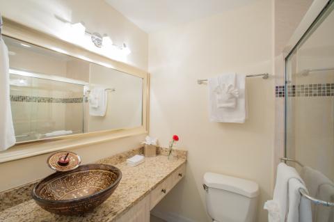 Neatly arranged bathroom with amenities