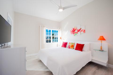 Modern well-lit bedroom with bed