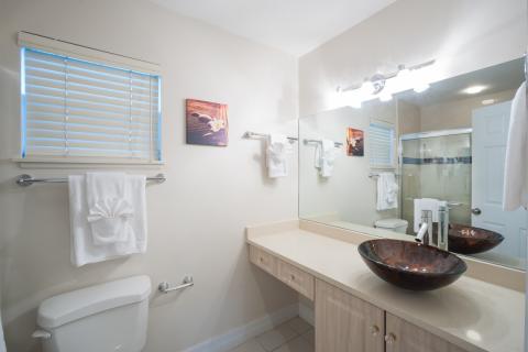 Well-lit modern clean bathroom