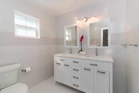 Alt Tag: Modern bathroom with white vanity