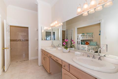 Spacious bathroom with dual sinks