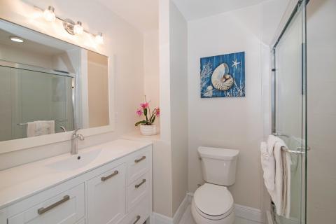 Modern bathroom with white vanity