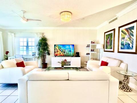  White leather sofas and plants