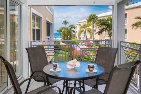 Balcony with coffee cups outdoors  