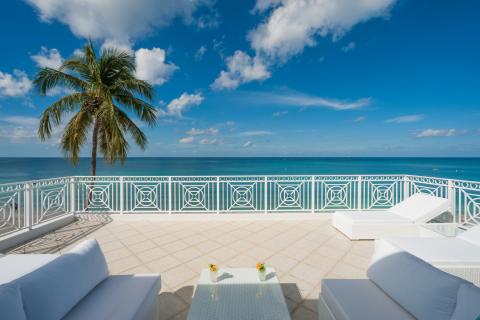 Serene seaside patio view