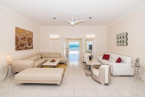 Elegant beachfront living room view