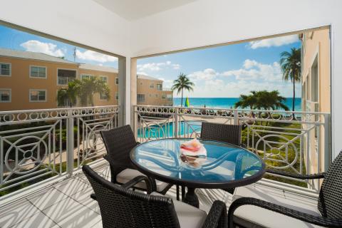 Balcony with tropical beach view
