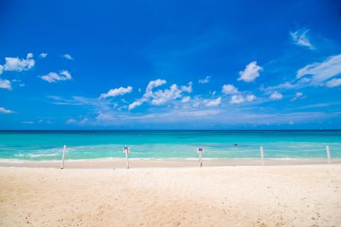 Sunny empty beach turquoise ocean  
