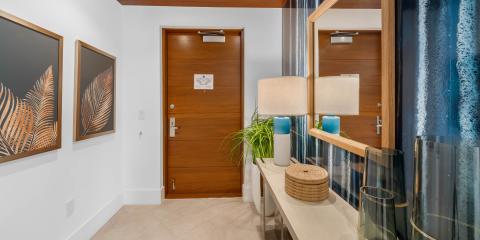 The image shows a modern-looking entrance area or corridor inside a building