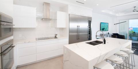The image shows a modern kitchen interior featuring a clean and contemporary design