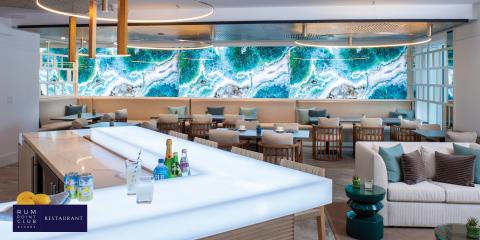 This image shows the interior of a stylish and contemporary restaurant