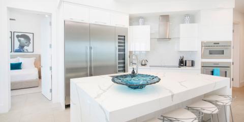 The image displays a modern, well-lit kitchen interior
