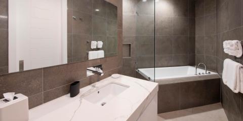 The image shows a modern bathroom interior