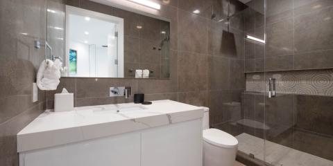 The image shows a modern bathroom interior