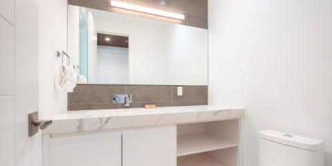 This image shows a modern bathroom vanity area