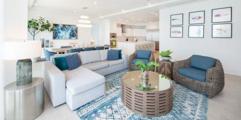 This image shows a modern, stylishly decorated open-plan living area