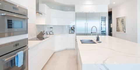 The image showcases a modern kitchen with a sleek and minimalist design