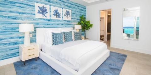 The image shows a beautifully decorated bedroom