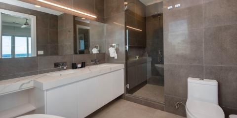 The image shows a modern bathroom interior