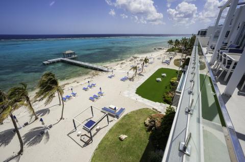 This image features a beautiful coastal resort setting