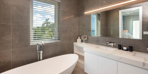 The image shows a modern bathroom interior