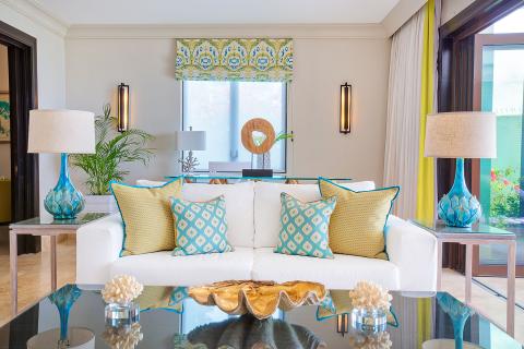 This image displays a well-decorated, modern living room