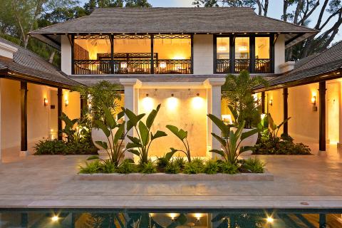 This image depicts a luxurious house with an open courtyard layout