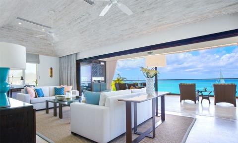 This image shows a luxurious beachfront living room