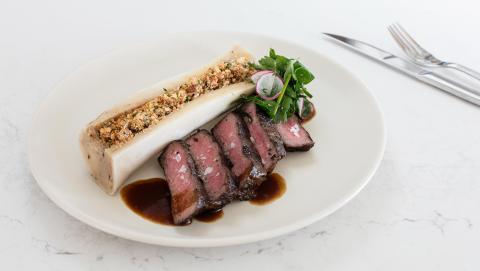 flat iron steak with grilled bone marrow