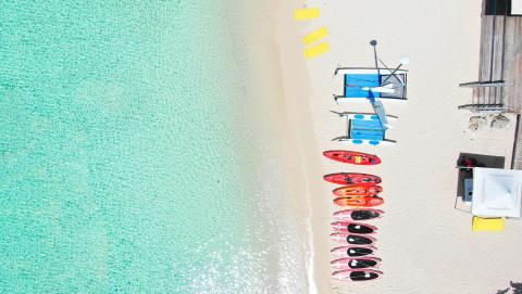 This image shows an aerial view of a beautiful beach