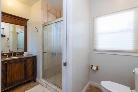 The image shows a modern bathroom interior