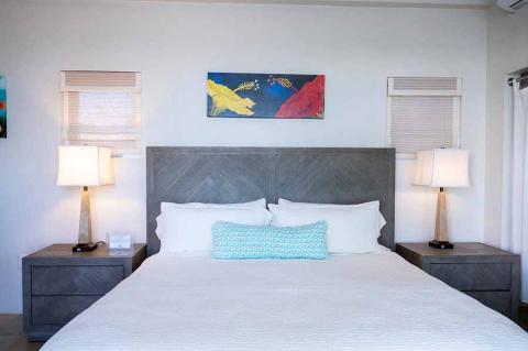 The image shows a neatly arranged bedroom