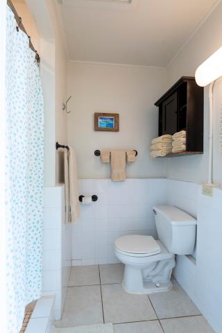 This image shows a small, neatly organized bathroom