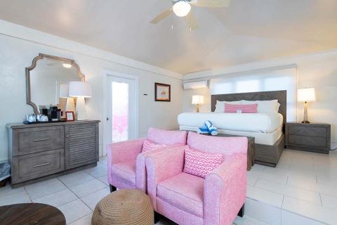 This image shows a well-decorated hotel or guest room
