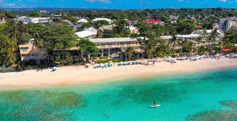 This image shows a beautiful tropical beach scene