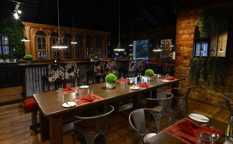 This image shows the interior of a stylish restaurant