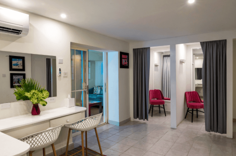 The image showcases an interior room, possibly designed for beauty treatments or as a dressing area