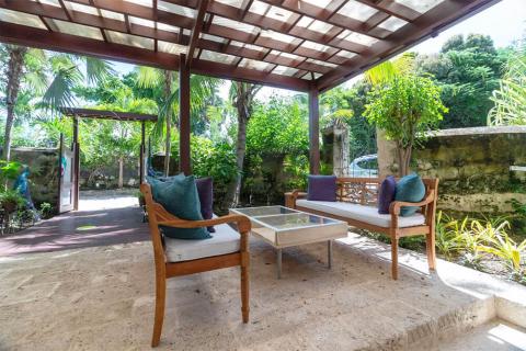 This image shows an inviting outdoor patio area