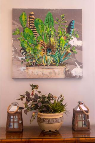 This image shows a neatly arranged home decor scene