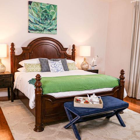 This image features a well-decorated bedroom