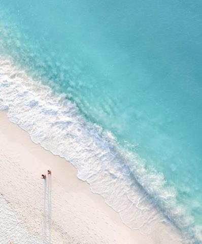 This image shows a beautiful beach scene captured from above