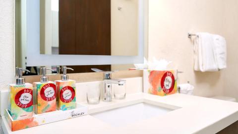 This image shows a well-organized bathroom vanity