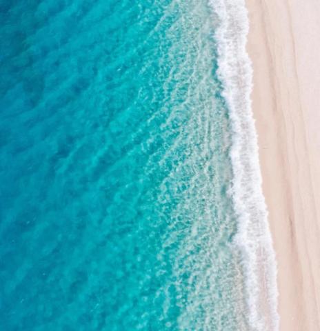 This image features an aerial view of a shoreline